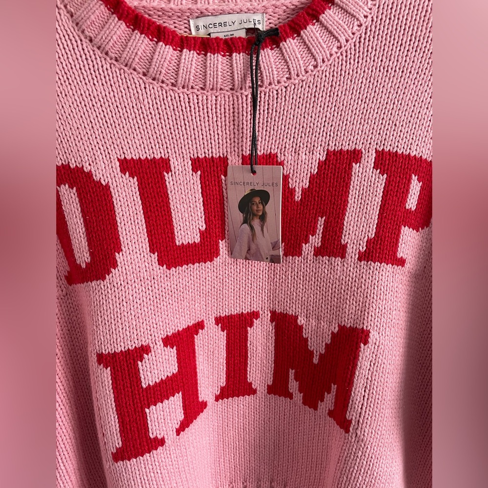 Sincerely Jules Pink and Red Dump Him Sweater - Picture 2 of 5